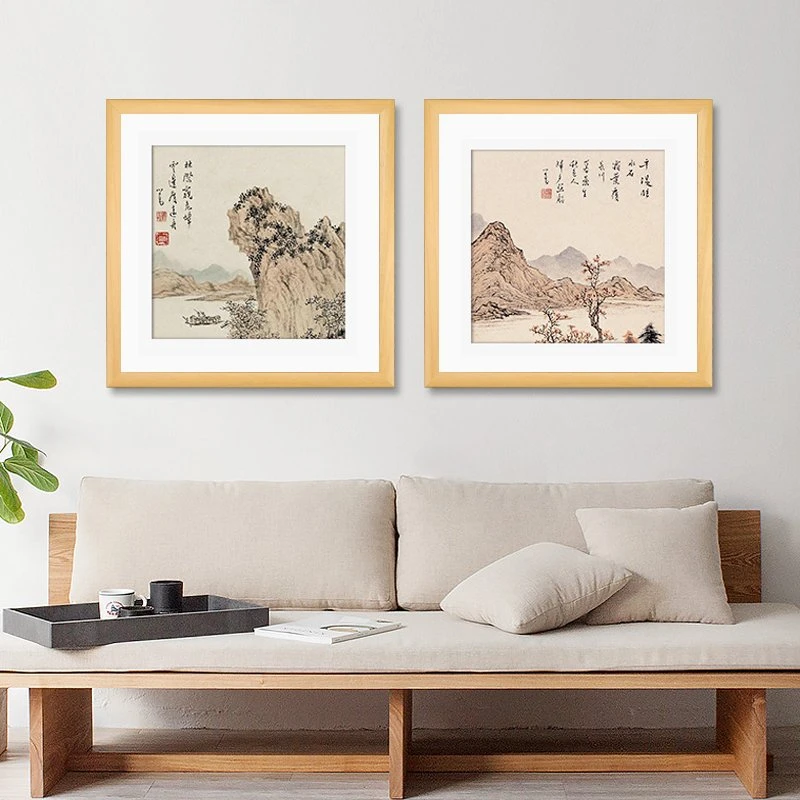 【4个装】38*38cm仿木画框书法字画裱框宣纸卡纸画框挂墙免打孔直角
