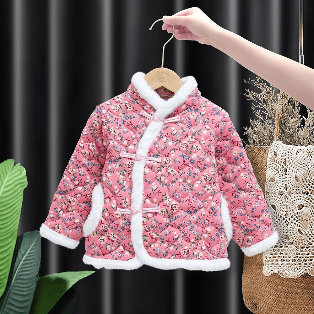女童棉服网红大花袄秋冬新款中国风复古外套女宝宝棉衣外套拜年装
