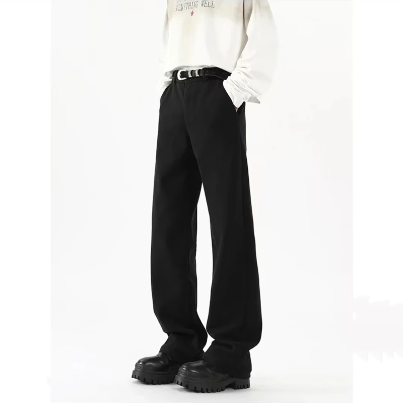 G501重磅星空尼裤子男冬季加厚黑色cleanfit高腰修身显瘦毛呢长裤