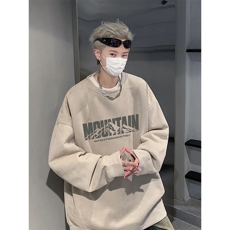 套头美式复古卫衣男生秋季潮牌秋季无帽T恤上衣oversize宽松圆领