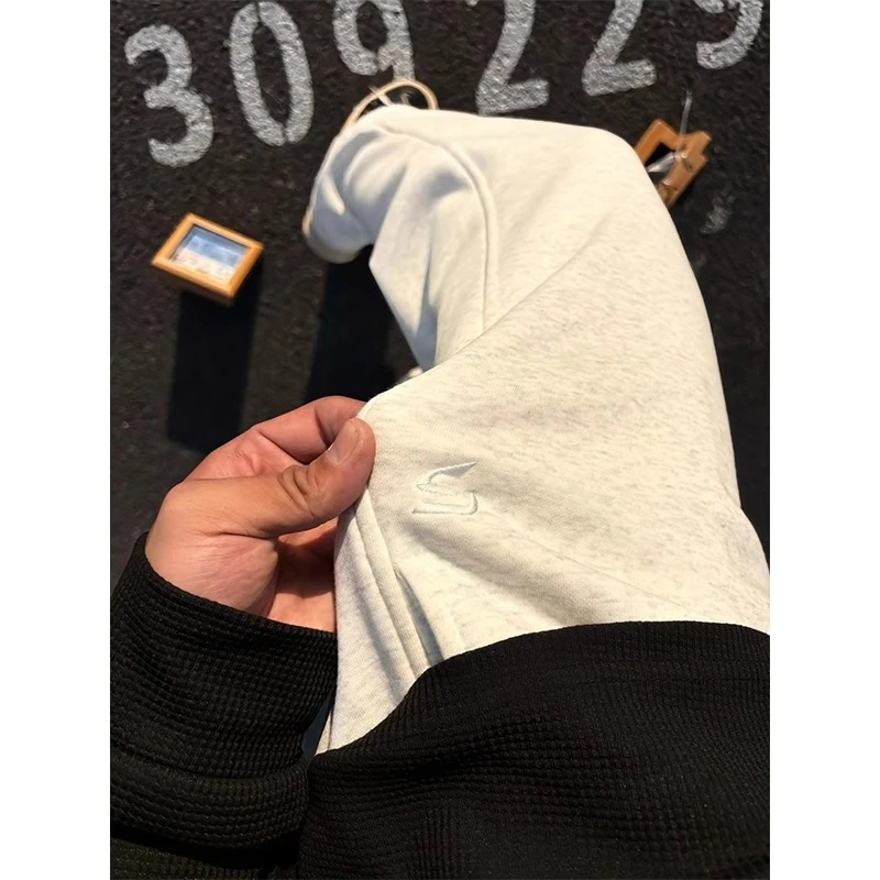 刺绣白灰色卫裤男款秋冬高个子运动裤子直筒美式休闲长裤