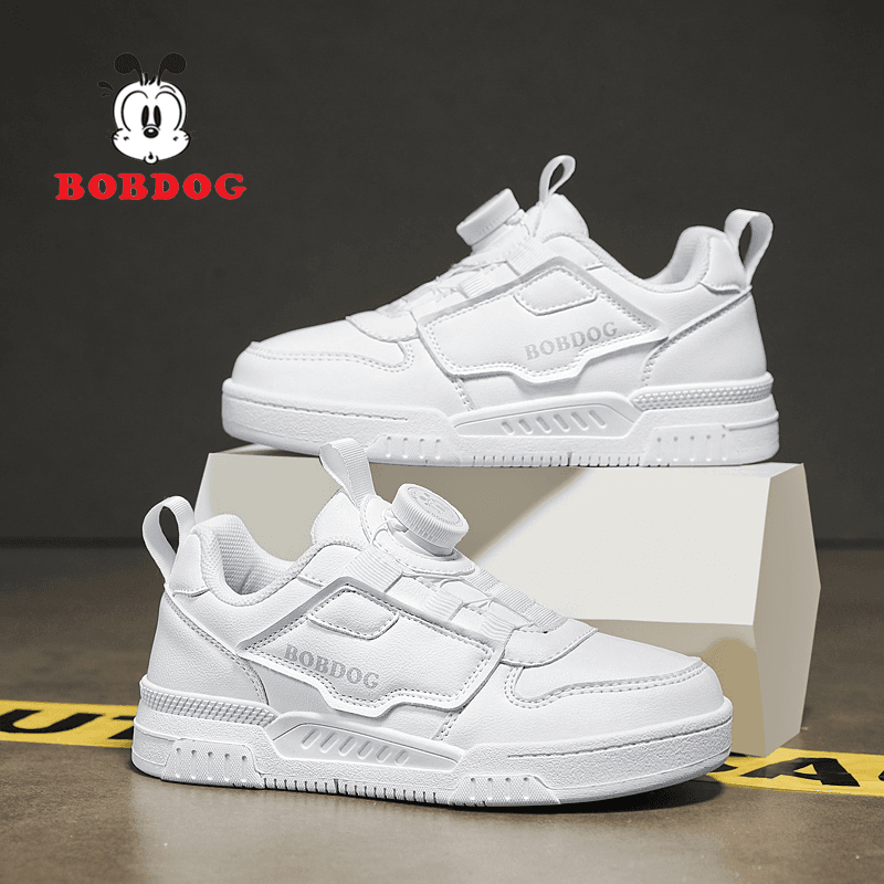 巴布豆男童鞋子运动鞋春秋季新款皮面防水中大童小学生休闲运动鞋