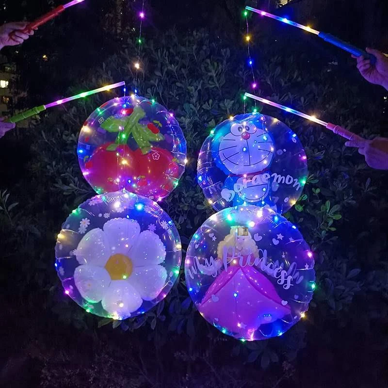 2024新款卡通透明发光波波球手提灯笼儿童卡通发光气球夜