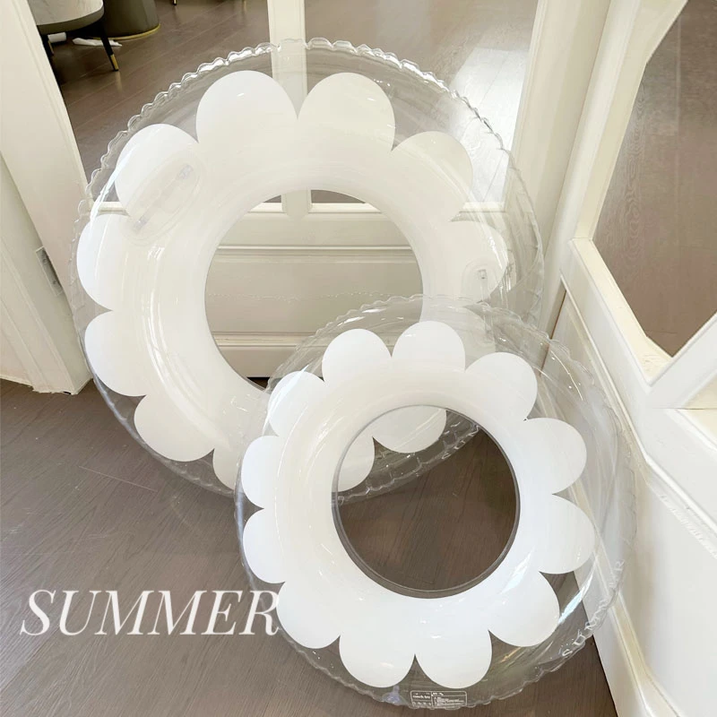 ins透明花朵儿童成人游泳圈女童腋下圈充气加厚网红度假沙滩泳圈