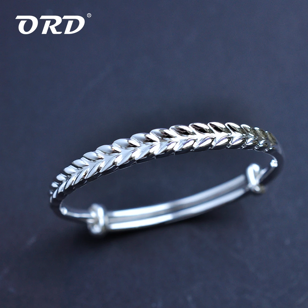 足银手镯 欧瑞德999足银麦穗手镯推拉镯子实心时尚年轻银手环