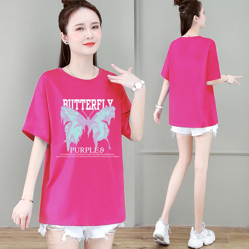 夏季新款圆领短袖t恤女宽松显瘦中长款大码冰感透气体恤