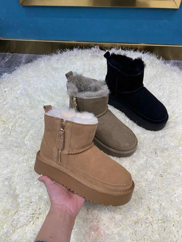 【简约厚底牛皮】女士5cm厚底新款加厚真皮防滑时尚保暖百搭雪地靴