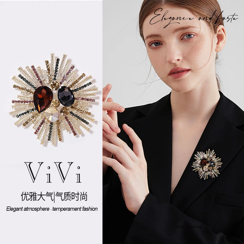 合金玻璃胸针 高档奢华气质胸针女士高级百搭大衣专用胸花AA079