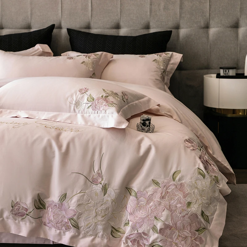 轻奢A类纯棉新疆长绒棉四件套拳全棉被套高端刺绣母婴级床上用品