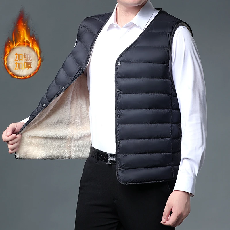 秋冬新款棉马甲男外套加绒加厚保暖背心潮流爸爸装中老年轻薄上衣