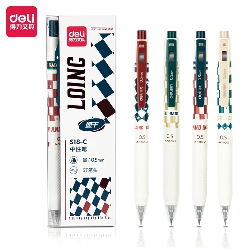 Deli/得力S18-C方寸格速干按动中性笔0.5mmST笔头(黑)按压快干
