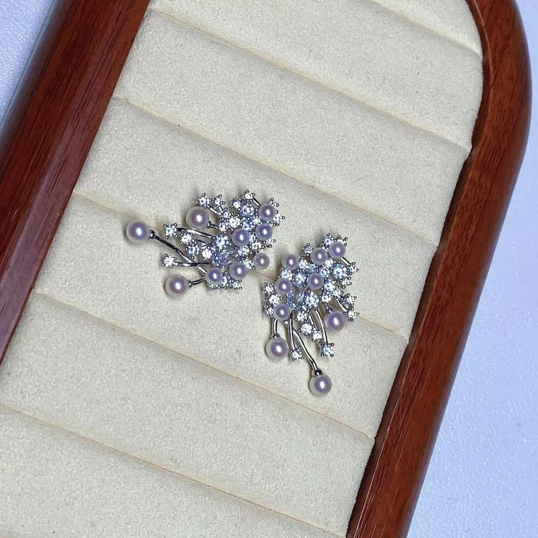 何方同款星云璀璨耳钉S925银时尚轻奢正圆无瑕淡水珍珠耳饰3-4MM