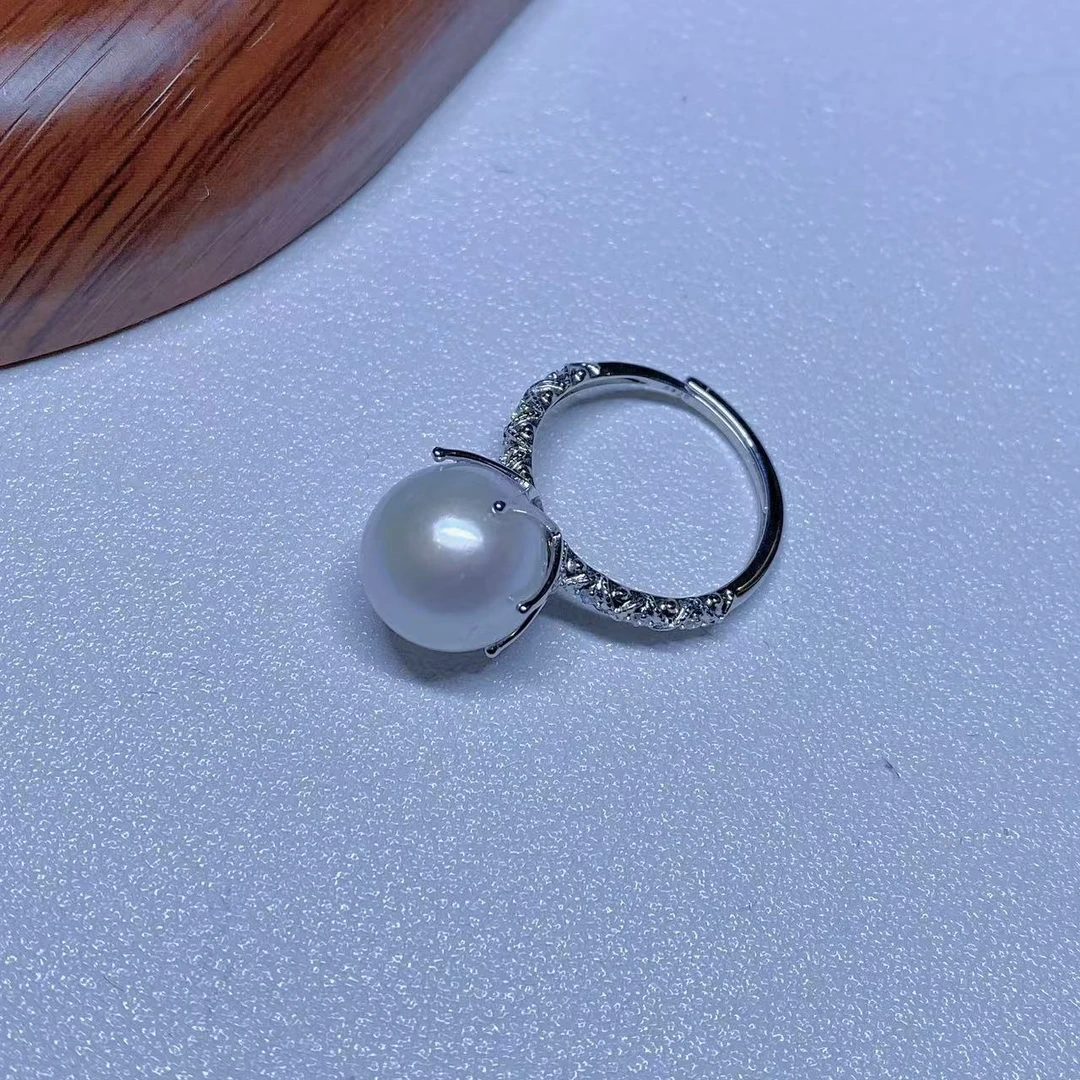 【梦泪珍珠】S925银经典百搭正圆极光大龙珠淡水珍珠戒指11-12MM