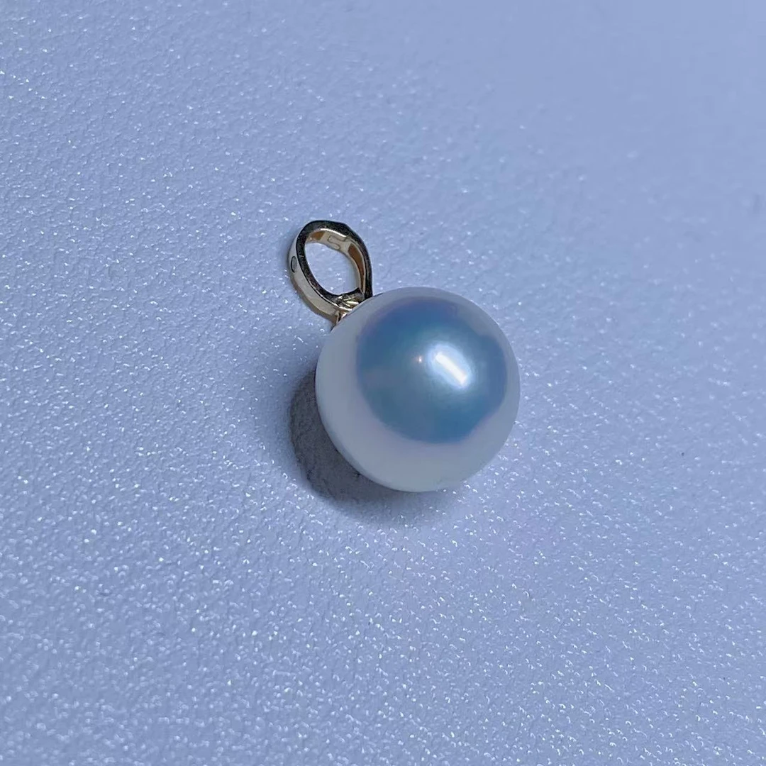 【梦泪珍珠】18K金正圆极光大龙珠万能扣头淡水珍珠吊坠12-13MM