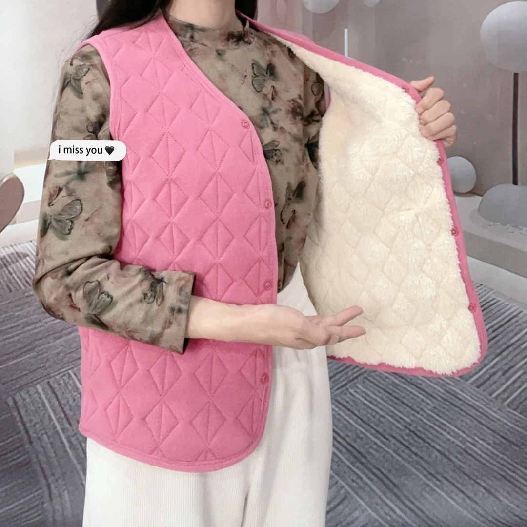 秋冬新款棉马甲妈妈装老年人北极绒加厚简约内搭保暖马甲