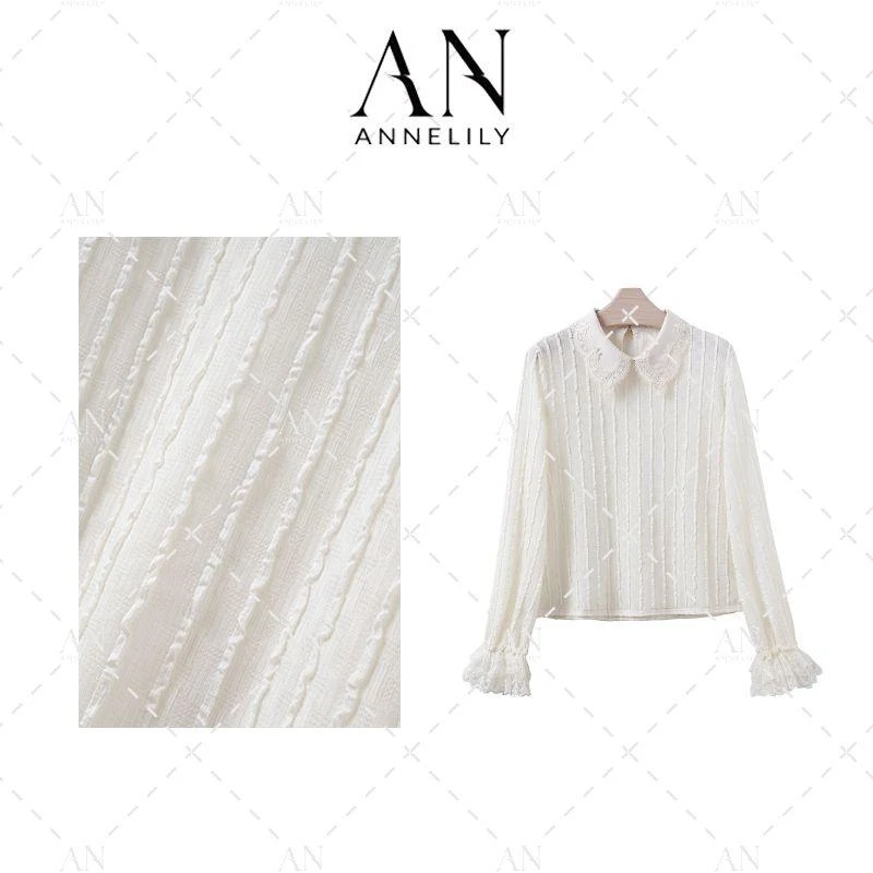 ANNELILY【小茹】秋季上新时尚精致轻奢蕾丝衬衫AC2410065