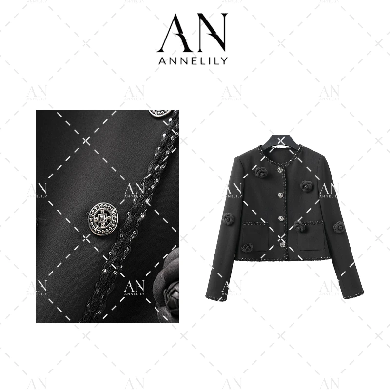 ANNELILY【温茶】秋季新款时尚洋气气质轻奢山茶花外套AW2409055