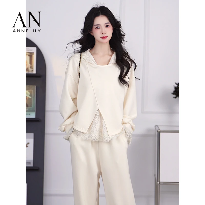 ANNELILY【然荨】设计师款休闲百搭长裤三件套套装AT2408042