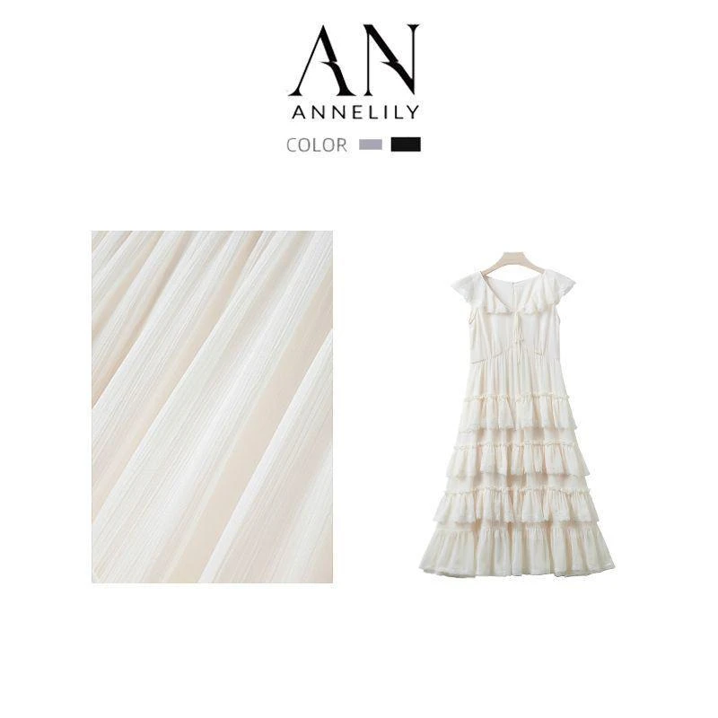 ANNELILY【书音】设计师气质轻奢百搭夏季显瘦连衣裙AQ2407001