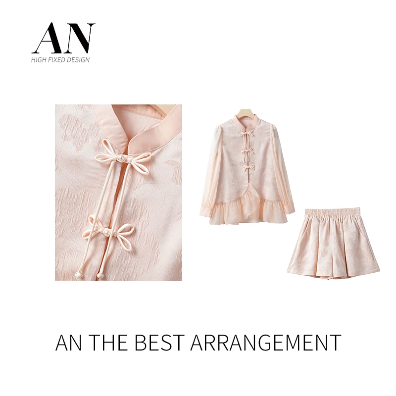 ANNELILY【知微】设计师丁达尔渐变风百搭短裤春夏套装AT2403132