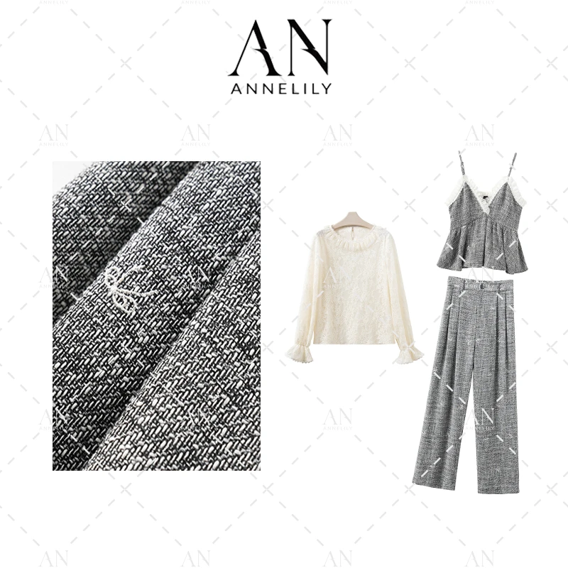 ANNELILY【南夕】设计师款休闲百衬衫马甲长裤三件套AT2409070