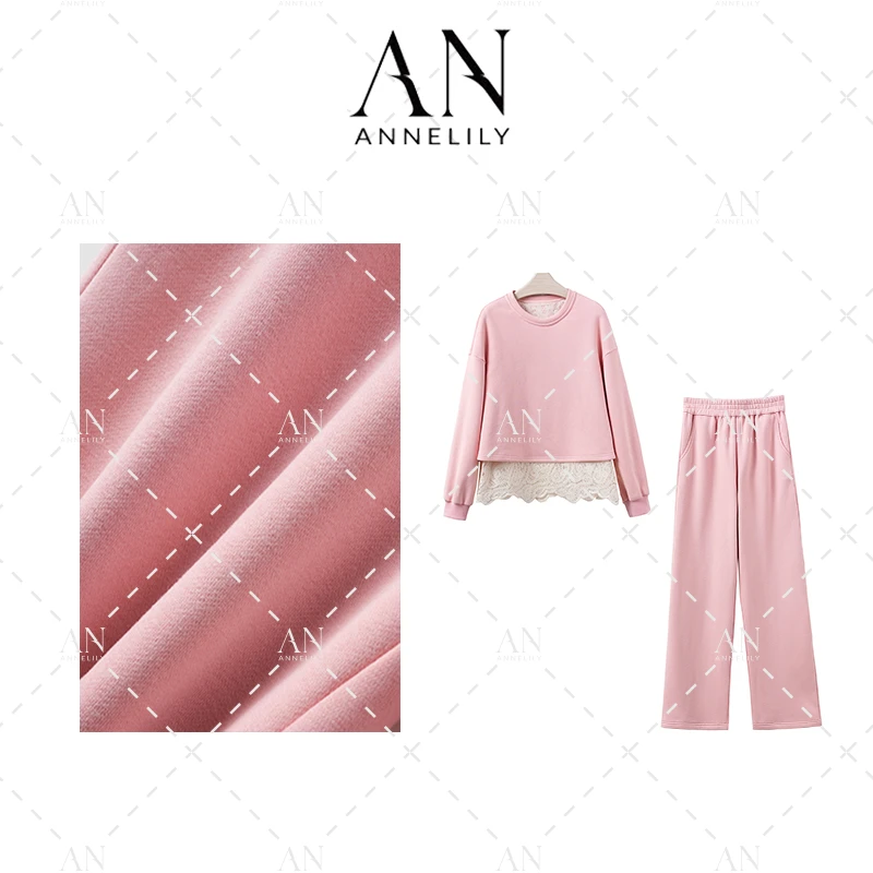 ANNELILY【梦甜】新款设计感休闲时尚气质百搭长裤套装AT2410034