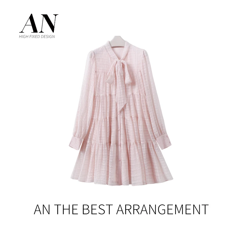 ANNELILY【雾诗】设计师时尚精致高定轻奢甜美连衣裙AQ2307035