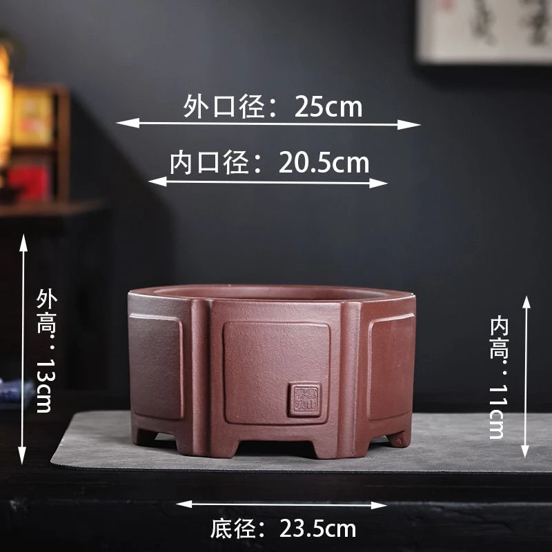 宜兴紫砂花盆直口六角盆适合松柏梅花老桩盆景罗汉松金弹子花盆