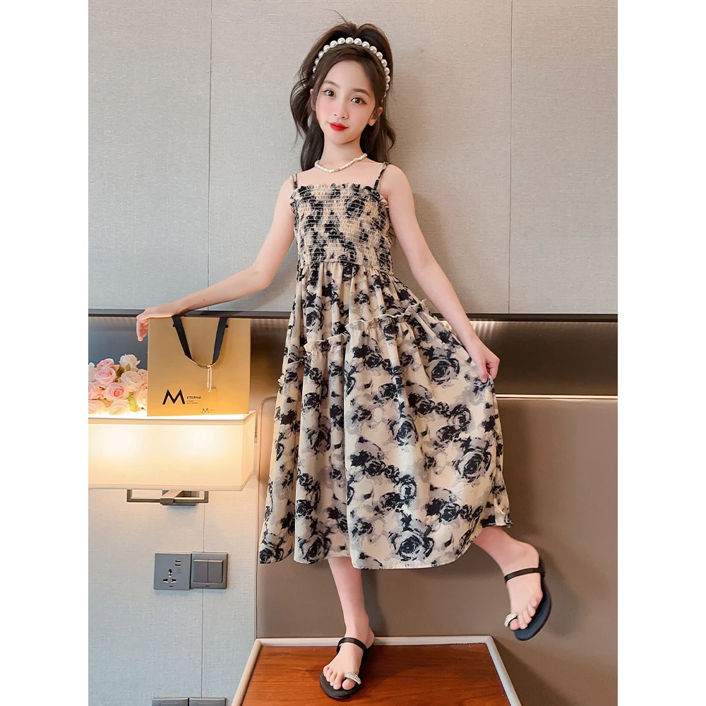 女童连衣裙夏装大童公主裙夏季女孩洋气吊带裙小学生雪纺儿童裙子