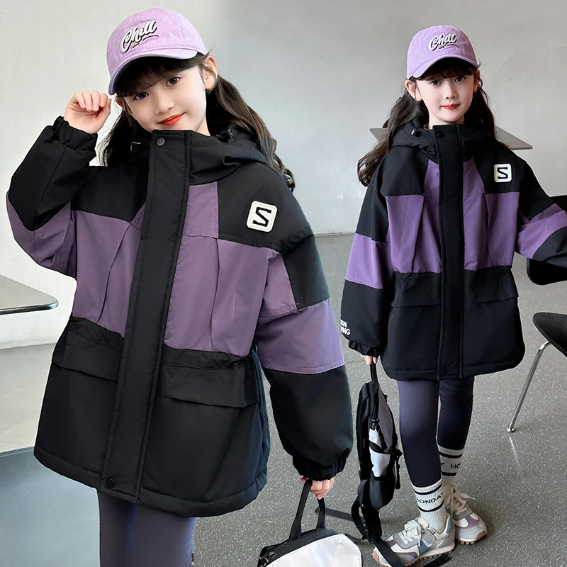 女童外套秋冬冬装2025新款洋气冲锋衣女孩儿童加厚夹棉上衣