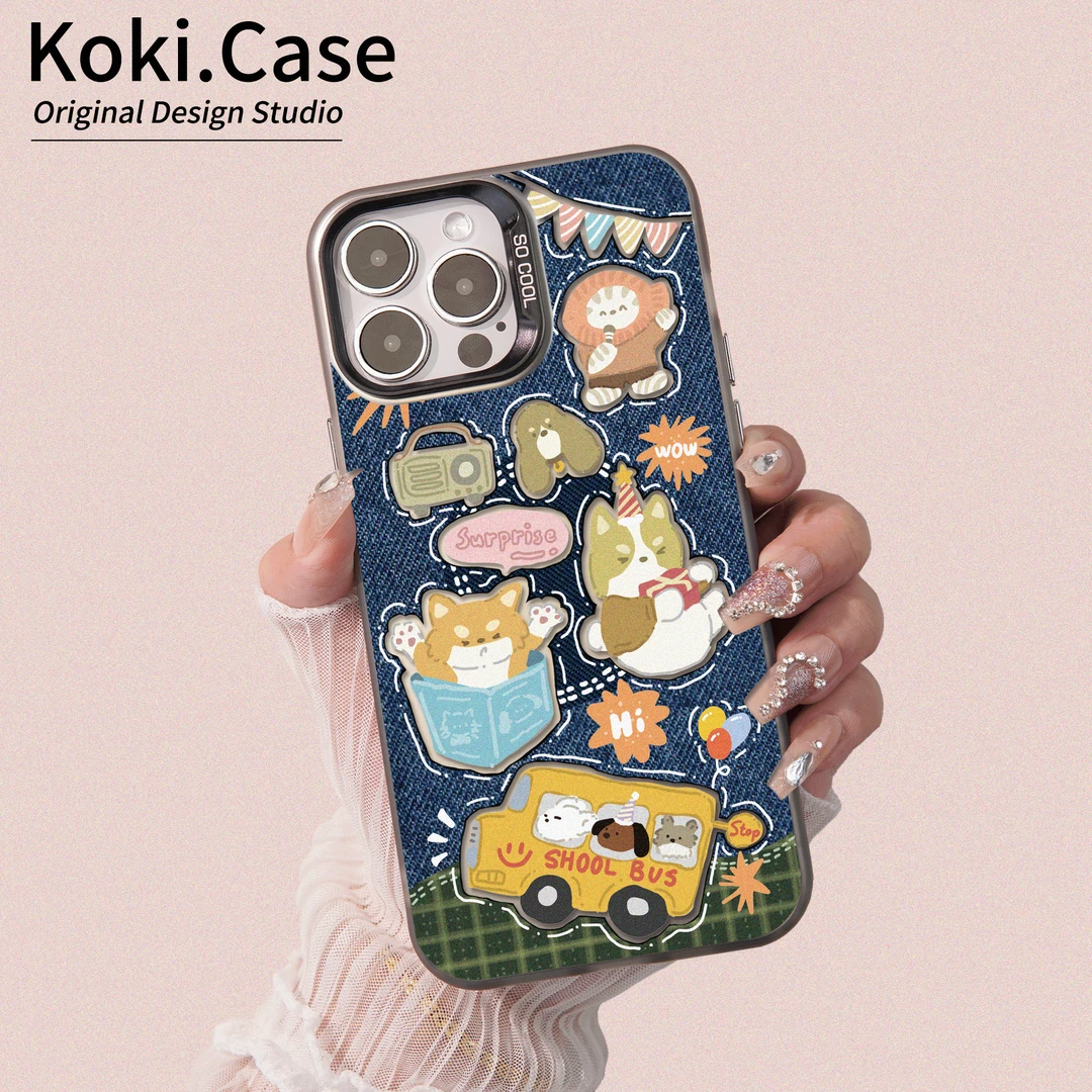 适用苹果16华为荣耀oppo狗狗巴士ns卡通创意个性情侣手机壳女款