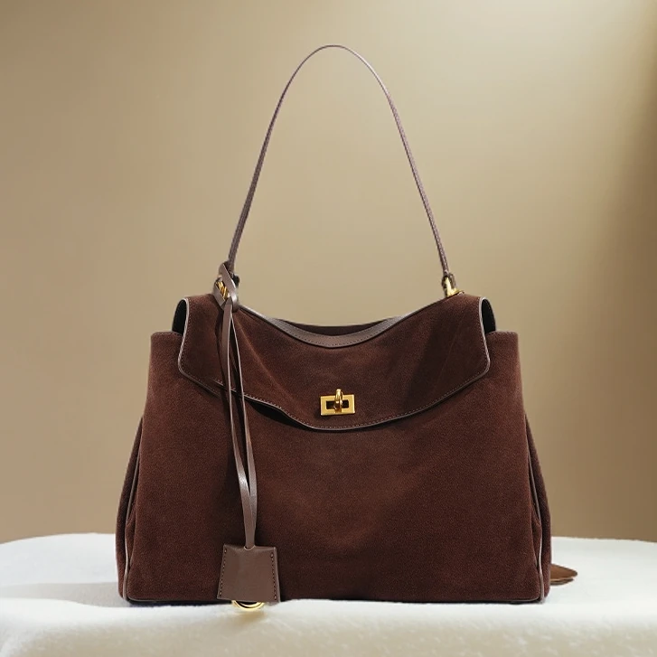 新款牛皮凯莉包高质感慵懒风磨砂牛皮秋冬大托特包百搭潮流真皮包