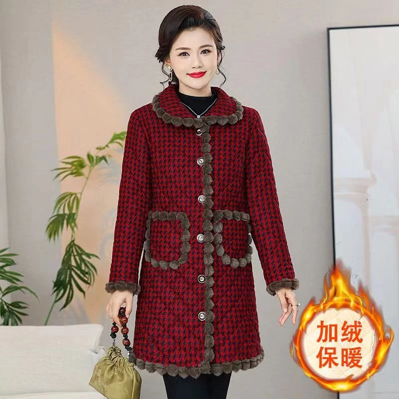 冬季新款时尚妈妈装中老年宽松显瘦棉衣中长款加绒加棉保暖外套