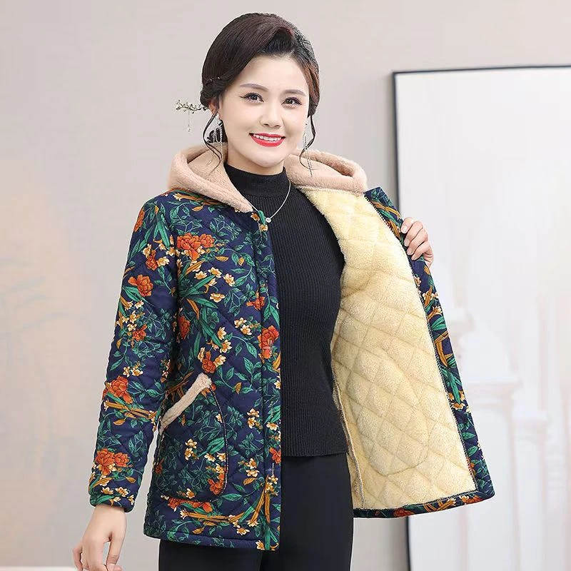中老年冬季秋冬加绒保暖棉服新款加厚棉衣妈妈时尚宽松棉袄外套