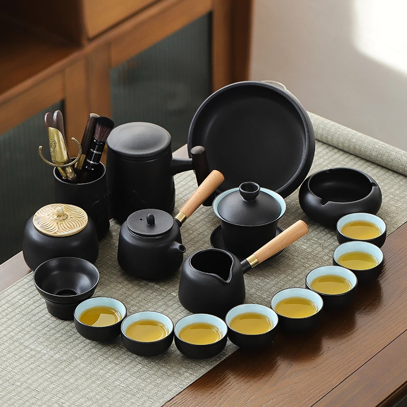 黑陶功夫茶具套装家用茶盘茶杯盖碗泡茶壶茶道茶洗轻奢茶具礼盒