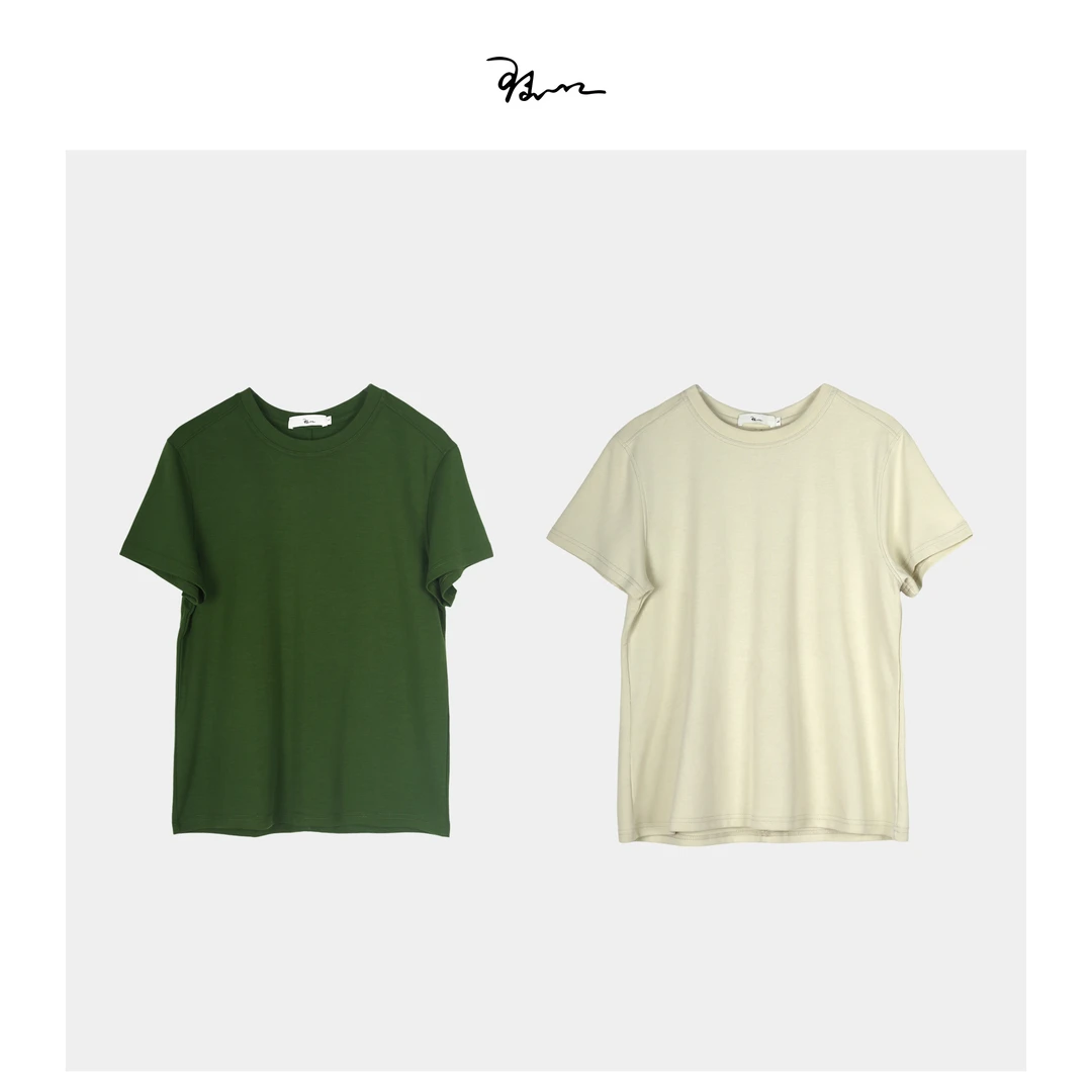 陆一口女装定制标准版型正肩圆领短袖休闲T恤女