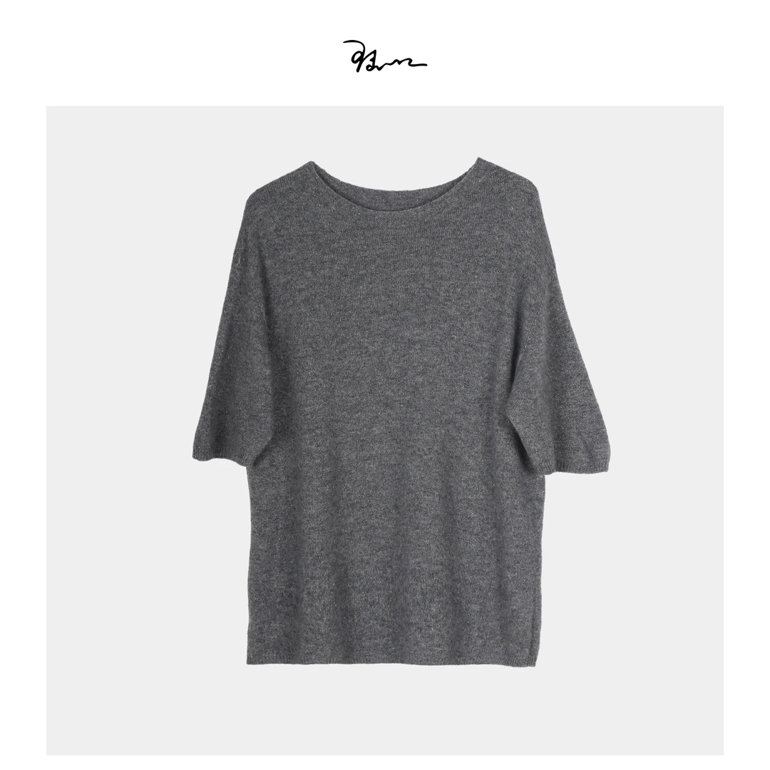 【涯柏】陆一口女装定制无缝一条纯羊毛宽松短袖针织衫