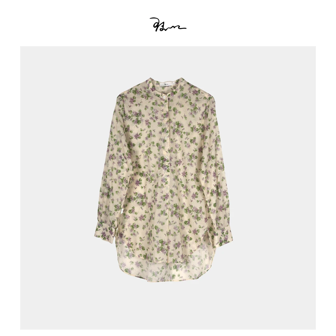 【馥郁】陆一口女装定制法式温柔米色印花立领衬衫女薄款上衣