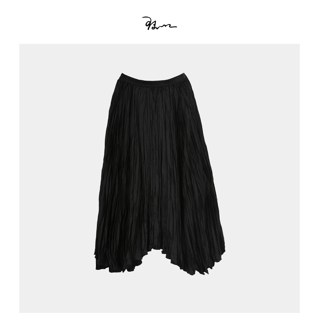 【流沙】陆一口定制缎面人丝醋酸斜裁百褶半身裙