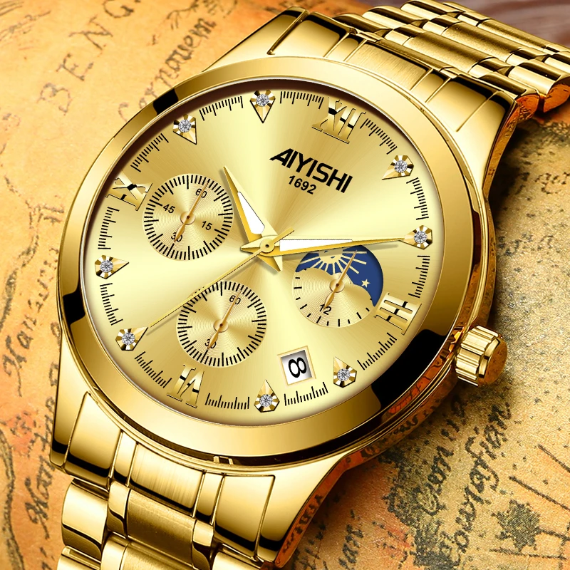 瑞士注册品牌全自动时尚高级男表日历防水钢带腕表