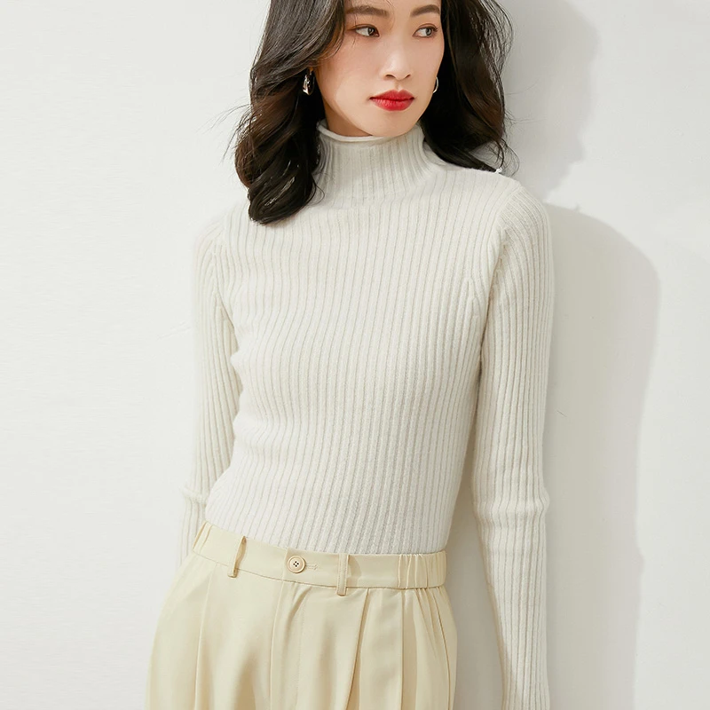 52130卷边半高领针织打底衫加厚款长袖针织衫显瘦纯色纯色套头