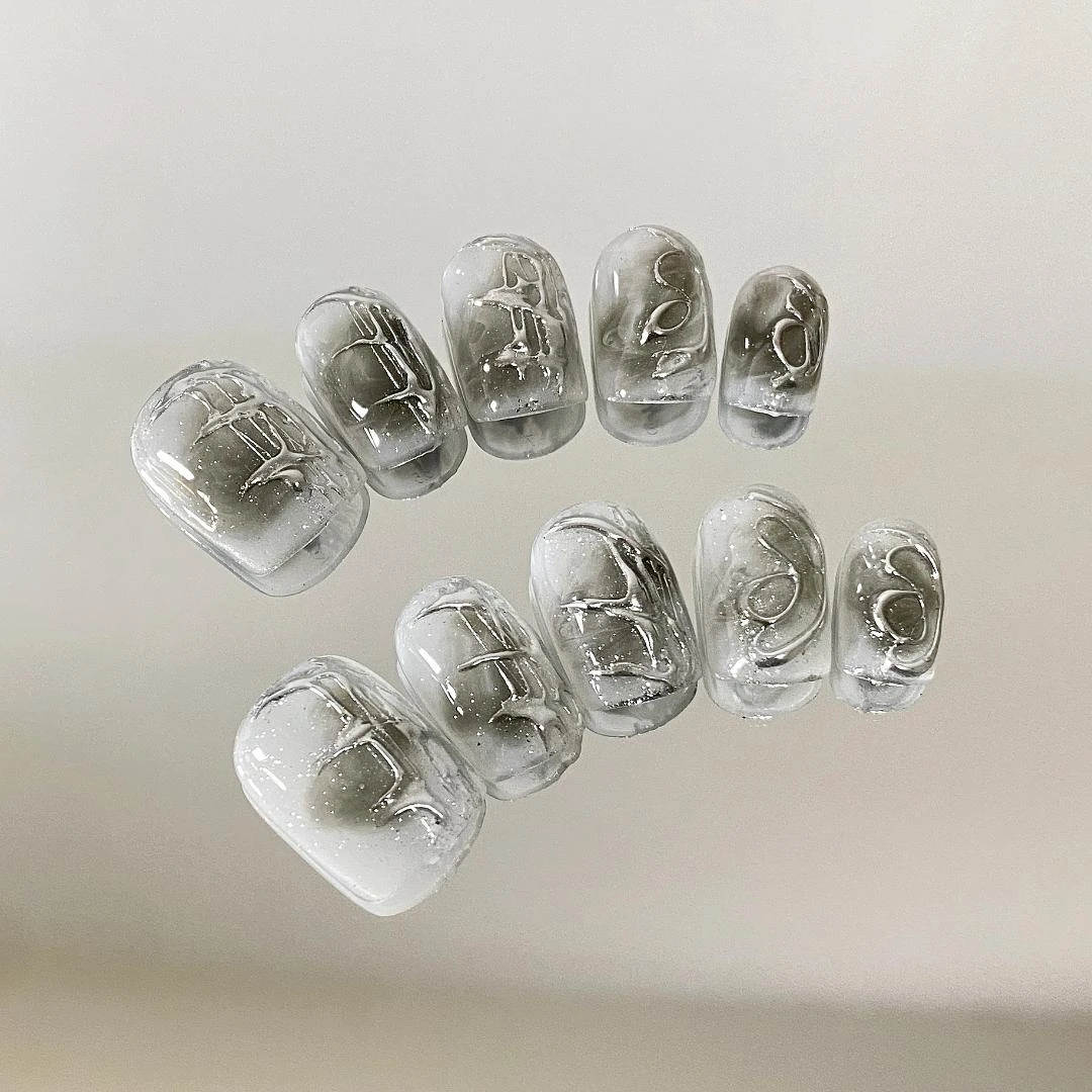 【灰雾】短方ins风轻奢纯手工穿戴甲重工款短梯穿戴甲【猛男家】