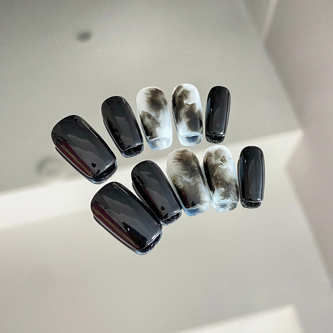 【墨黑】轻奢纯手工穿戴甲长尖手绘甲片【猛男家】精选穿戴甲