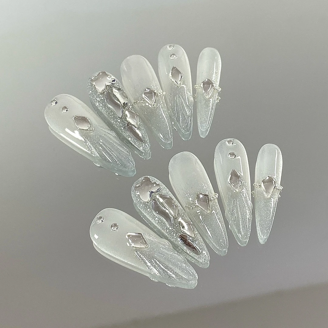 【梦中的婚礼】长款穿戴甲长水滴穿戴甲轻奢手工穿戴甲鱼尾猫眼穿戴