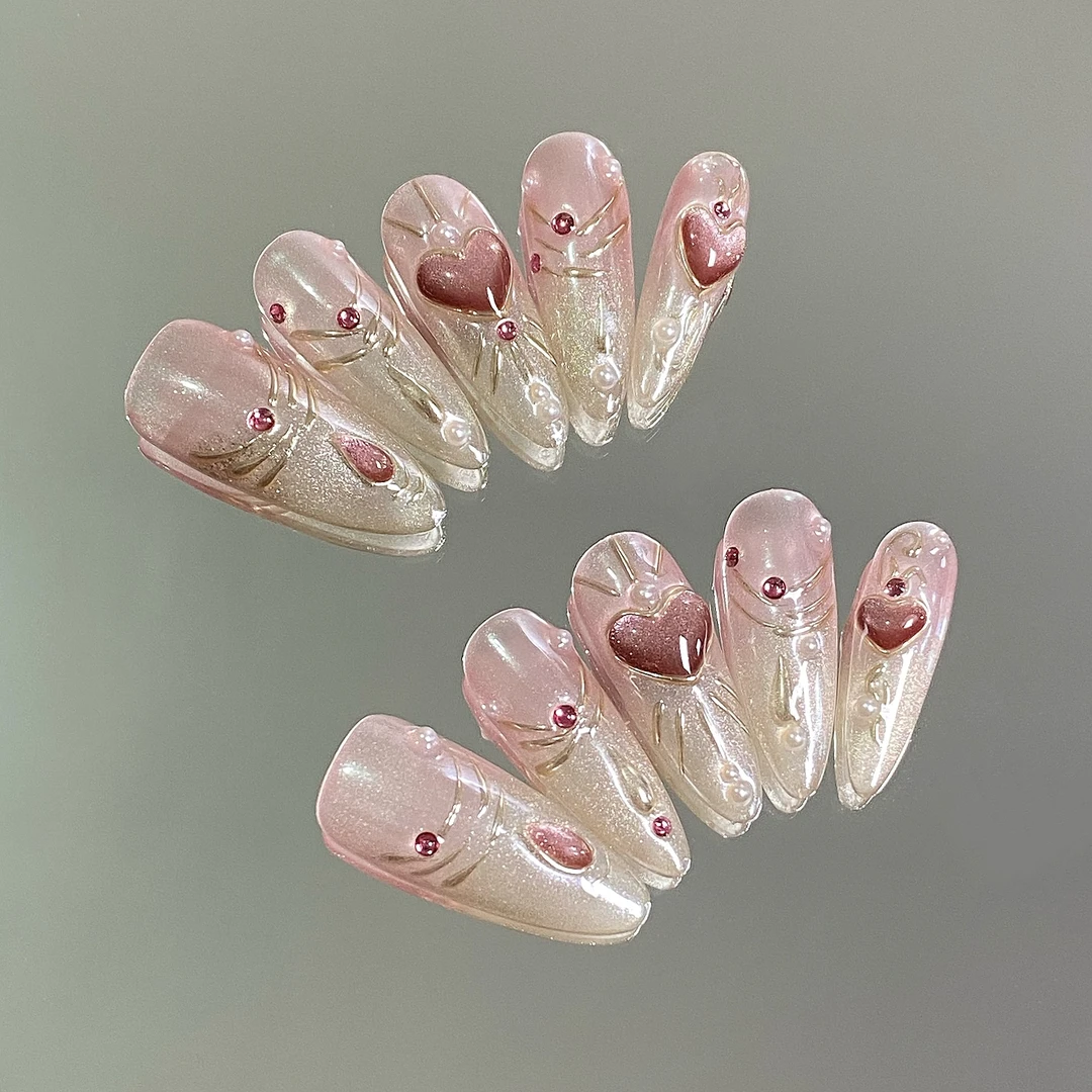 【爱恋】渐变猫眼长尖穿戴甲美拉德简约手工穿戴甲长款穿戴甲美