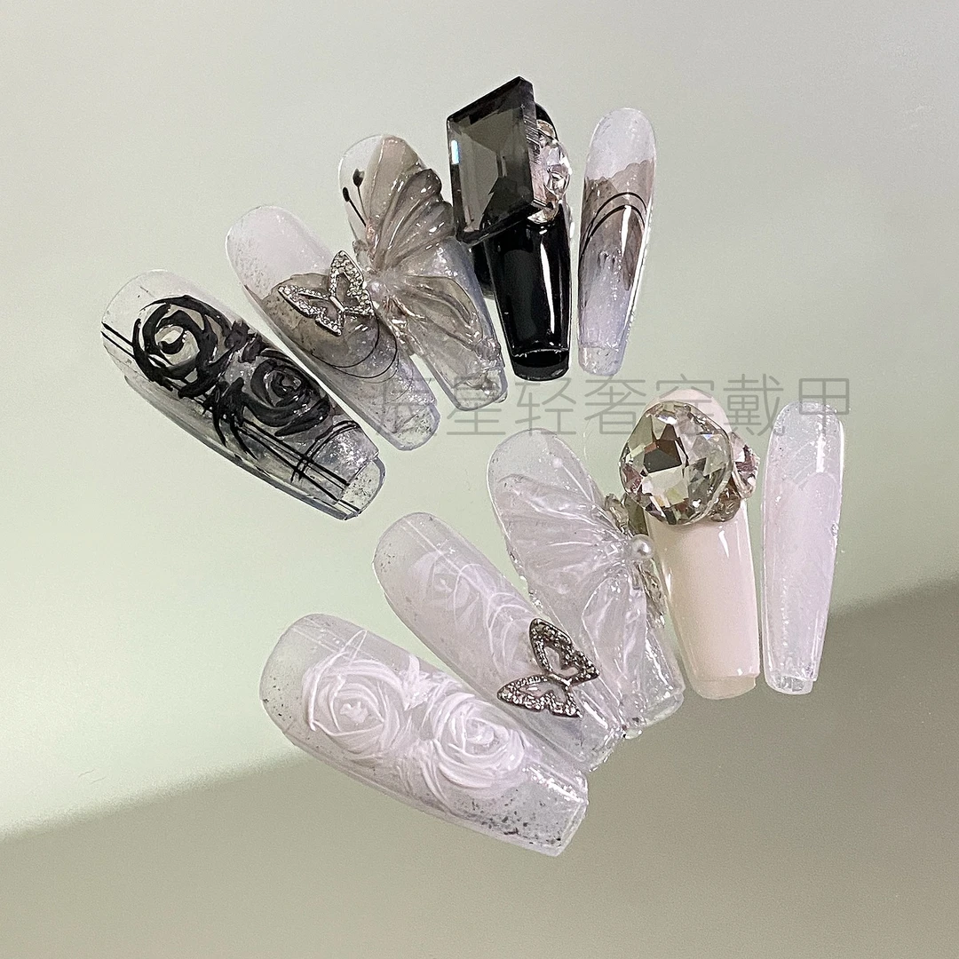 【黑白幻蝶】AB款蝴蝶穿戴甲手绘国风穿戴甲长款穿戴甲
