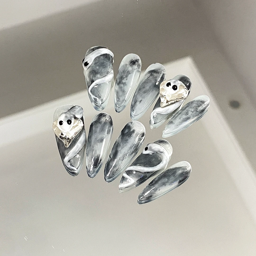 【白素贞】轻奢纯手工穿戴甲长尖手绘甲片【猛男家】精选穿戴甲