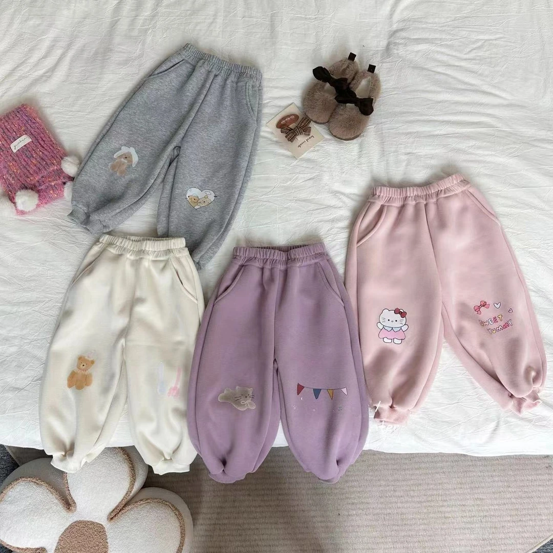 女童加绒卫裤冬季新款儿童韩版卡通一体绒长裤女宝宝洋气保暖裤子
