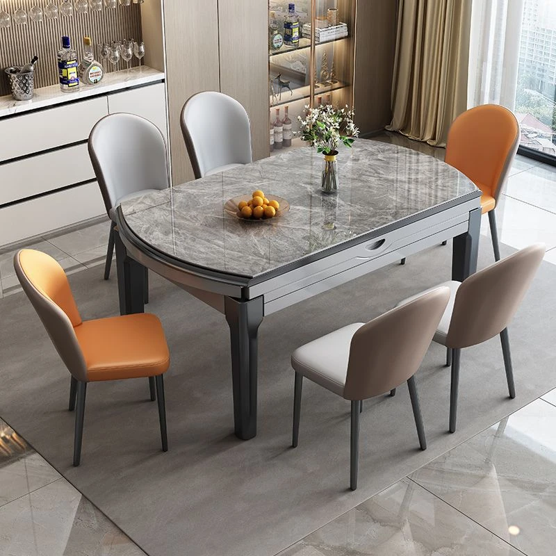 亮光岩板式餐现代简约长方形可折叠带电磁炉亮面餐桌家用吃饭桌子