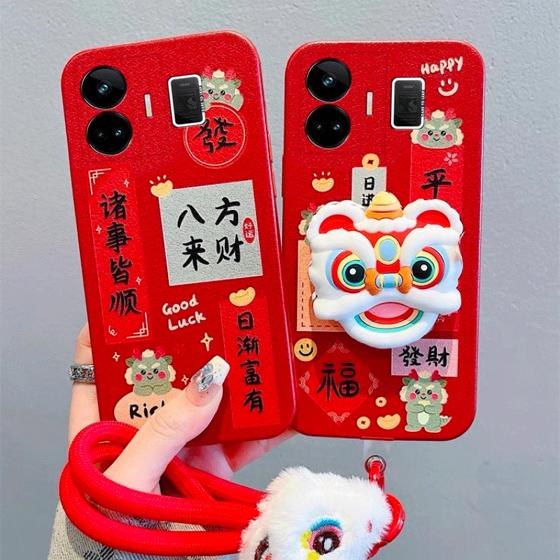 适用于RealmeGT3手机壳新年舞狮御姐时尚百搭搞笑萌妹可爱创意个